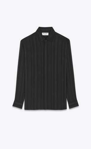 yves collar classic shirt in striped matte and shiny silk