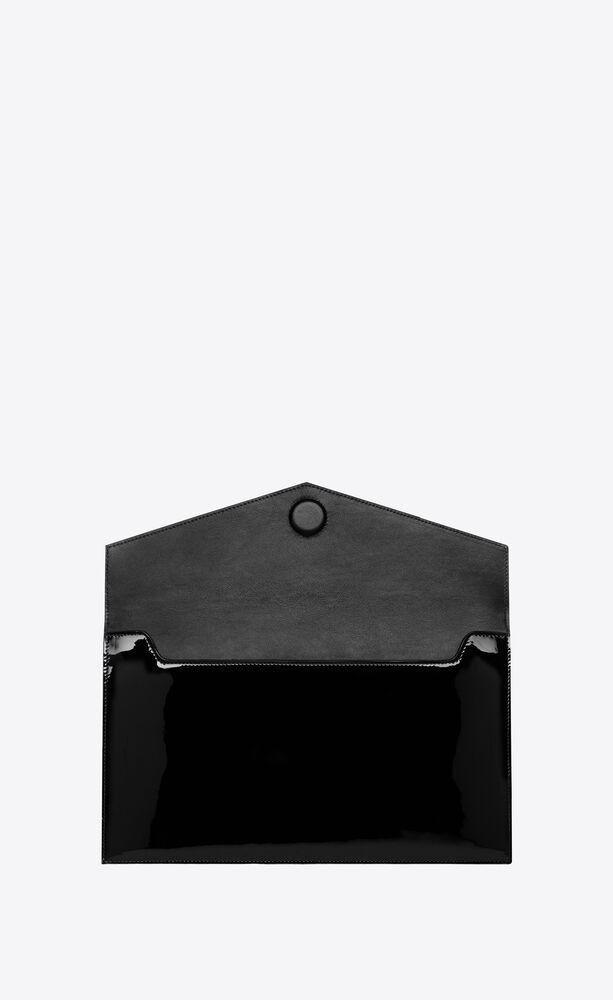 Saint Laurent Uptown Croc-effect Patent-leather Pouch - Black