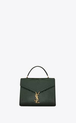 cassandra medium top handle bag in crocodile-embossed shiny leather