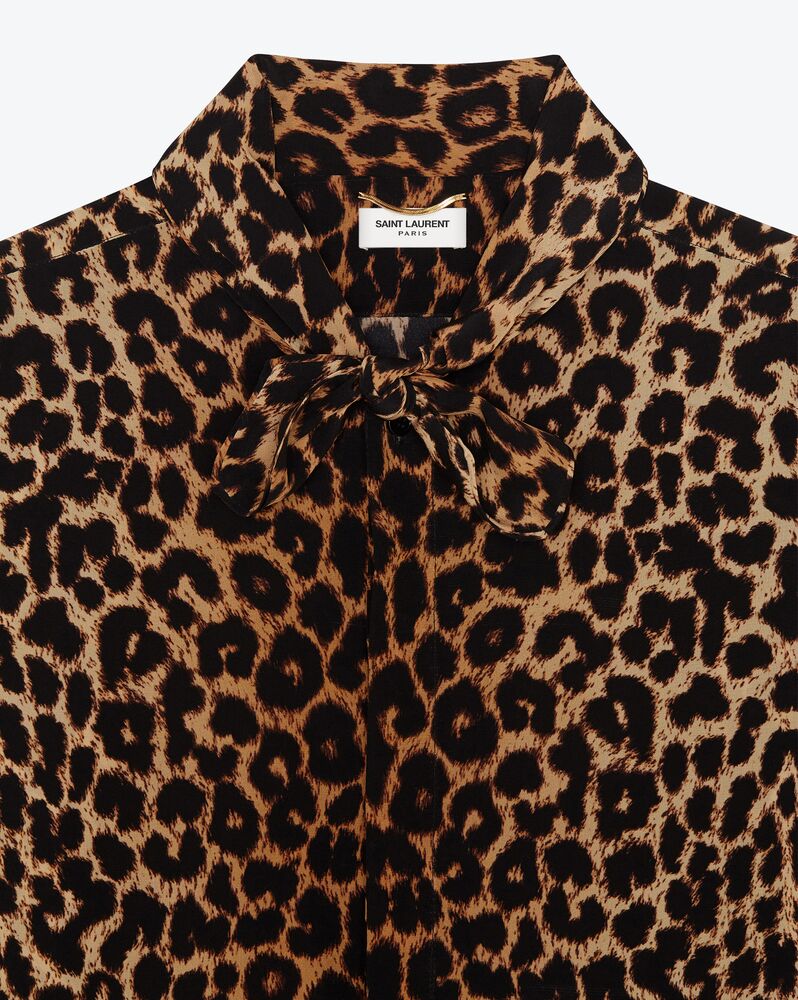 lavallière-neck shirt in leopard-print silk crepe de chine | Saint ...