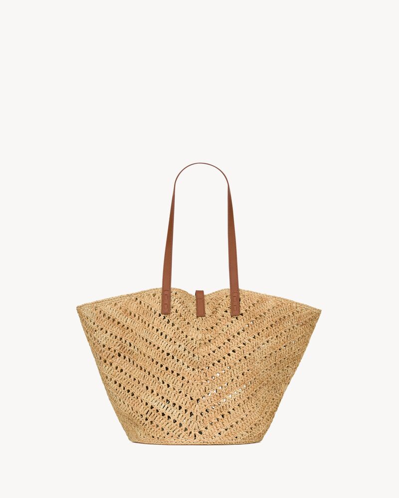 Panier medium in raffia and vegetable-tanned leather