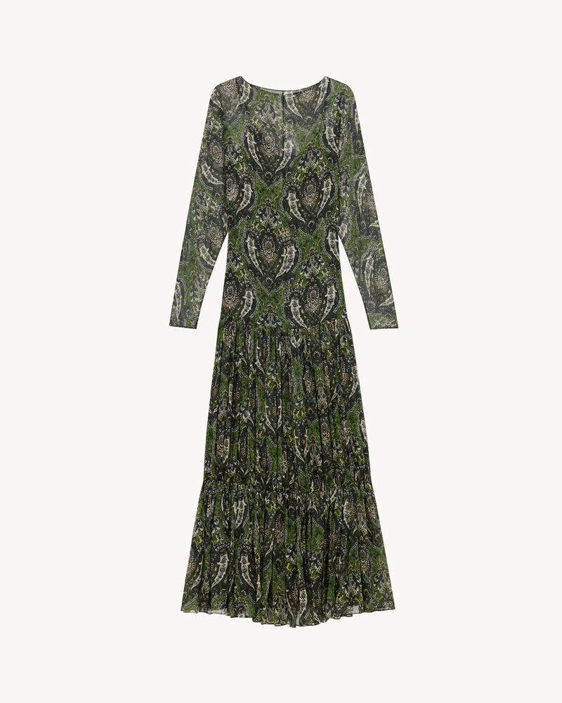 long dress in paisley silk crepon