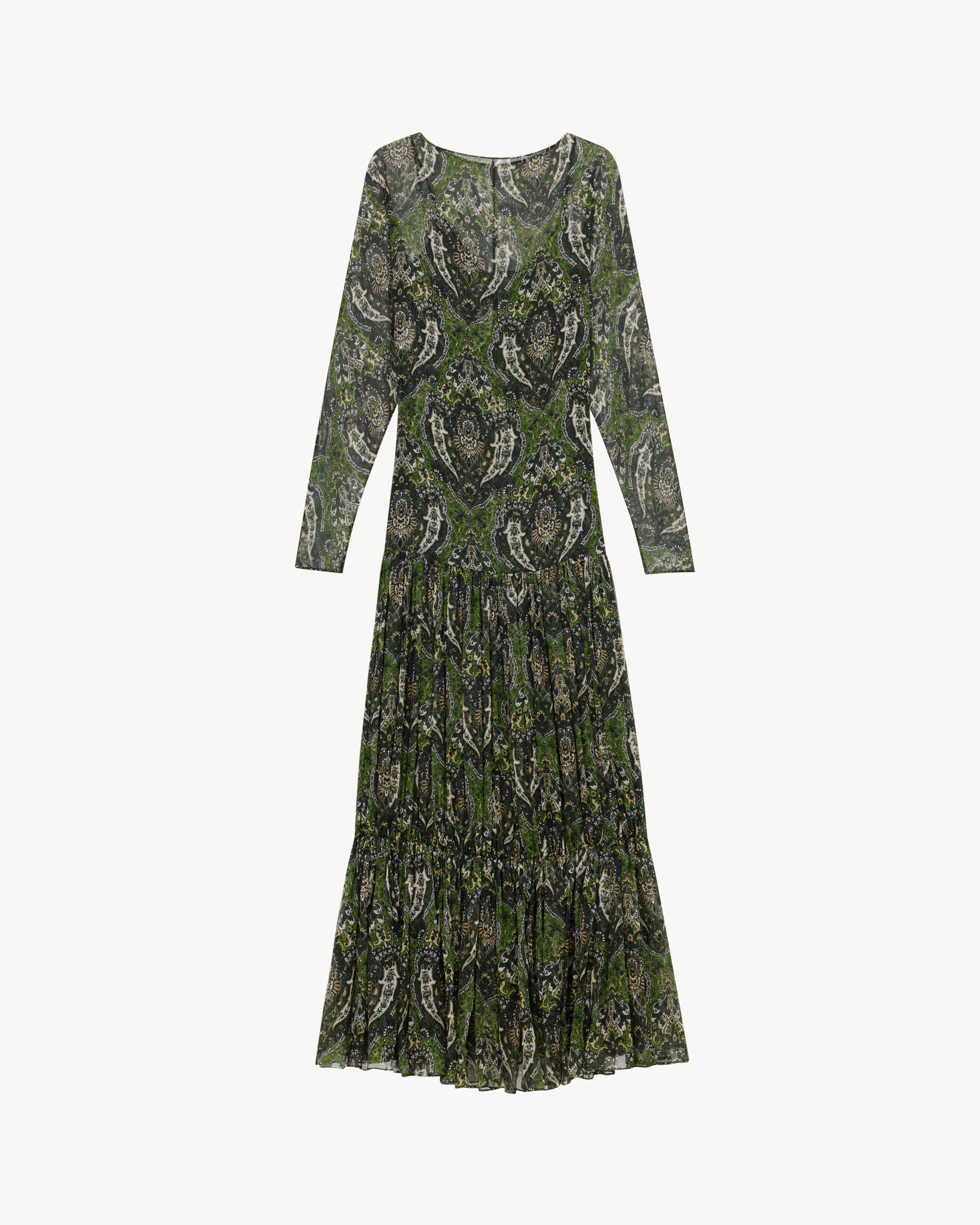 long dress in paisley silk crepon