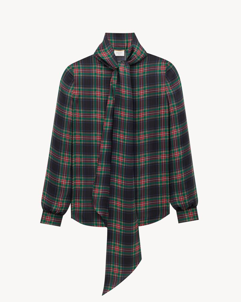 lavallière blouse in tartan silk charmeuse