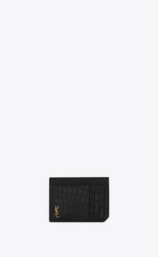 tiny cassandre id card case in crocodile-embossed matte leather