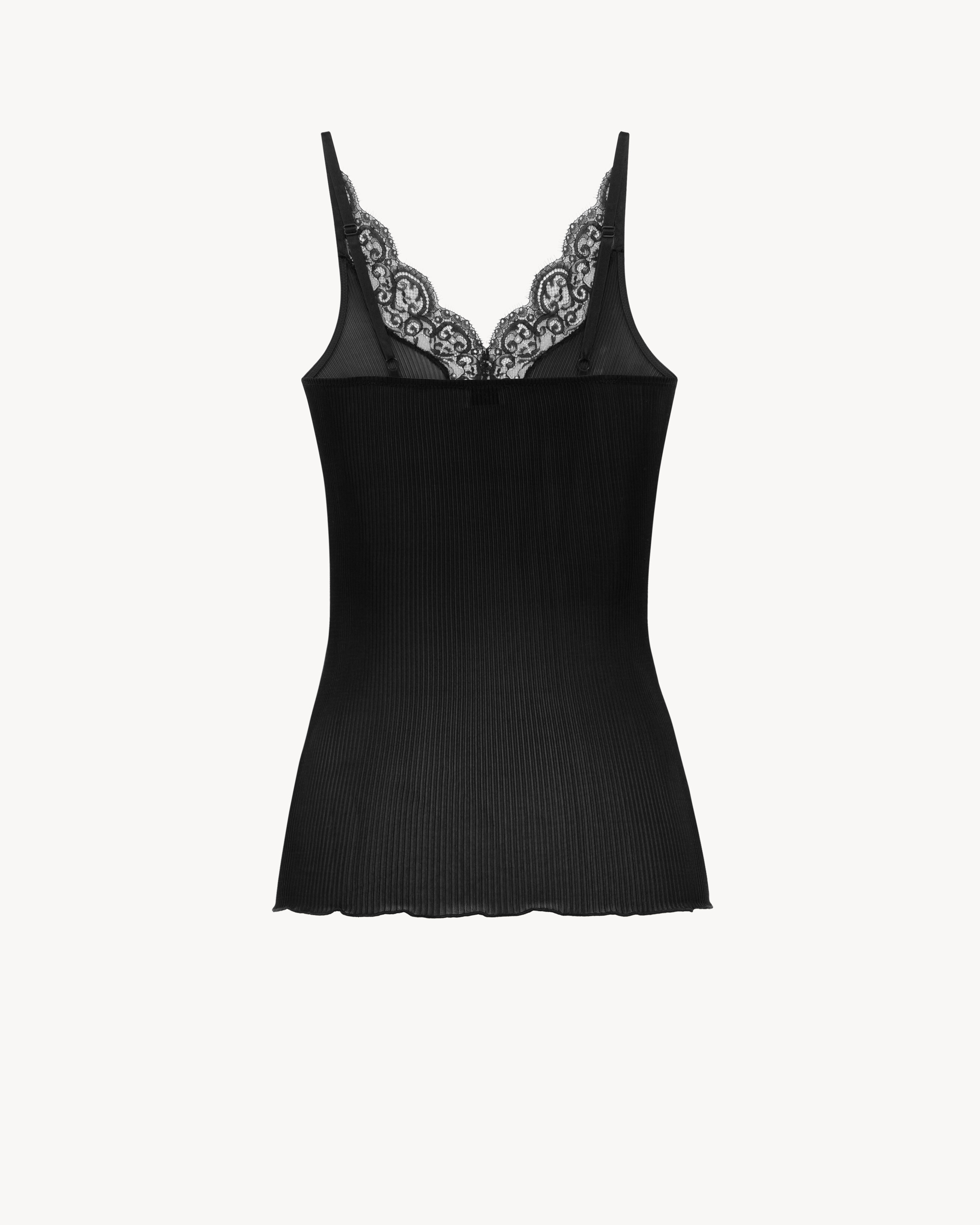 Canotta con pizzo in jersey di seta a coste - Main Image