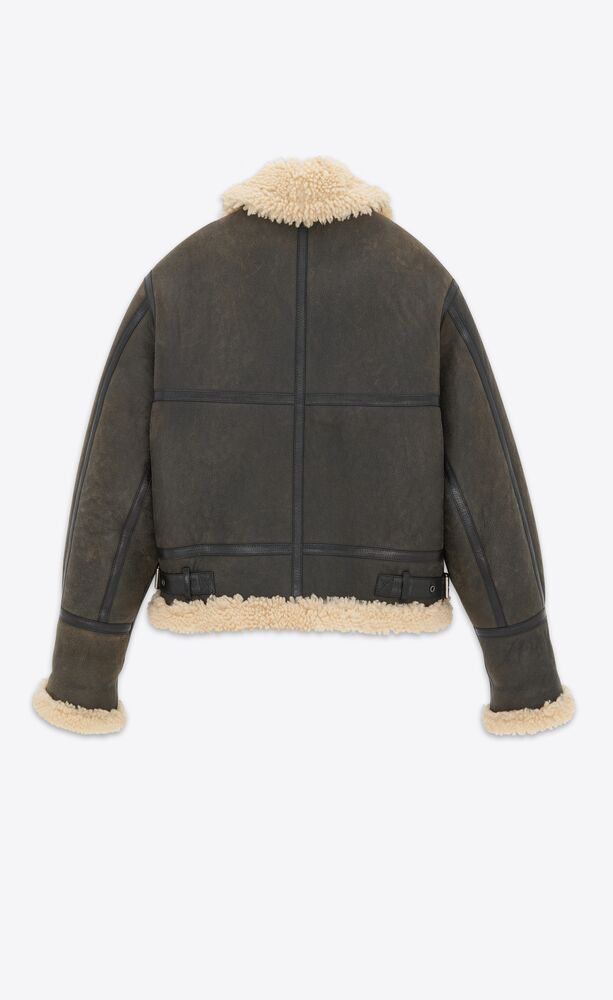Reversible aviator jacket in aged leather and shearling | Saint Laurent ...