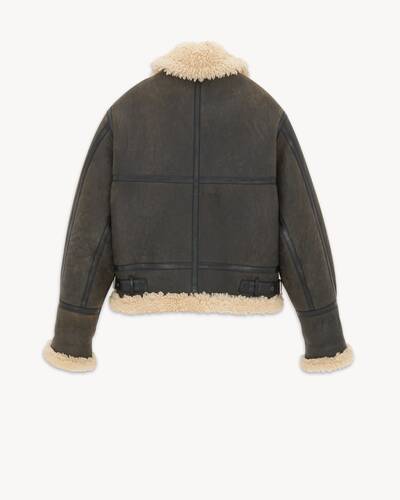 aviator jacket in aged leather and shearling