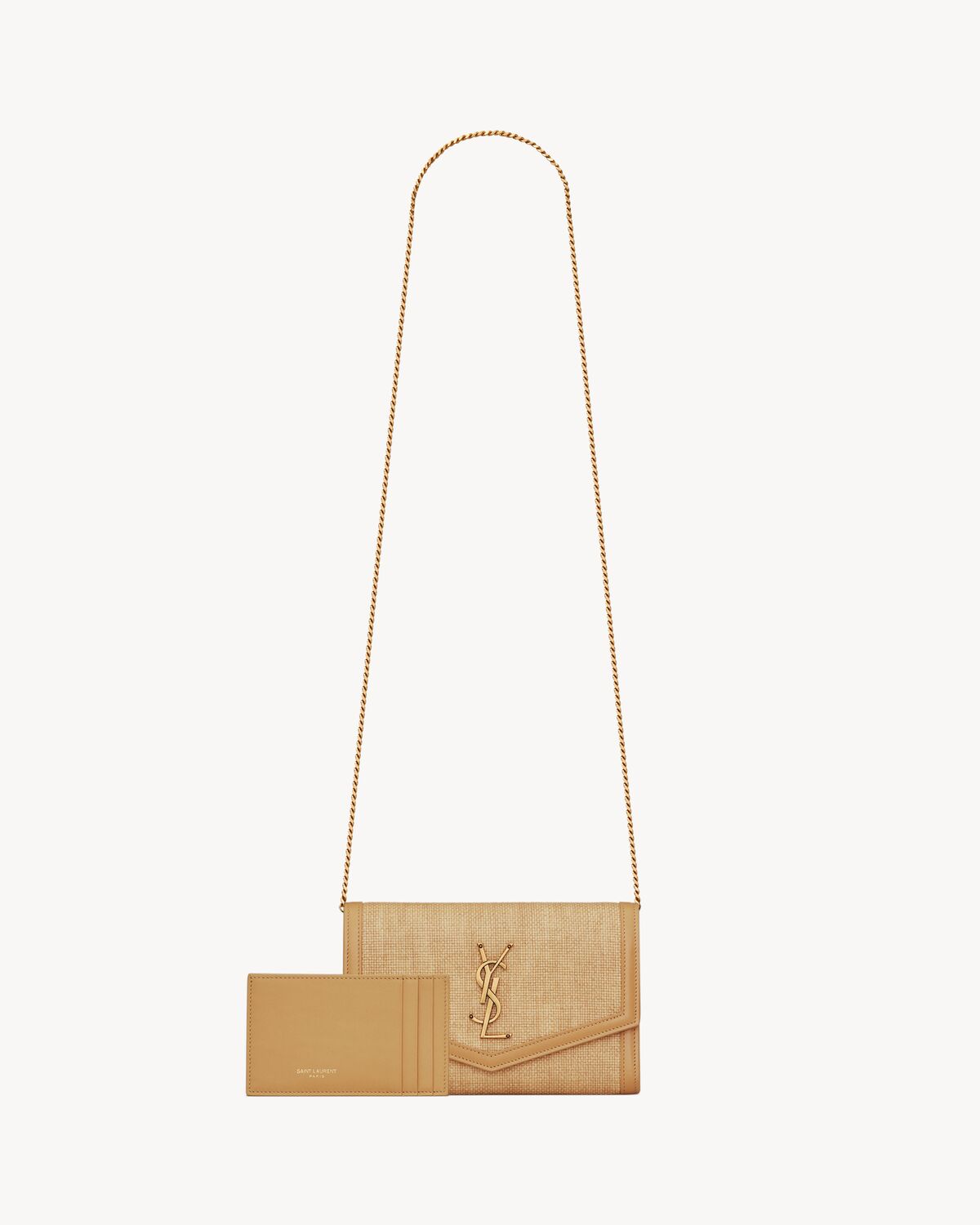 uptown chain wallet in micro raffia