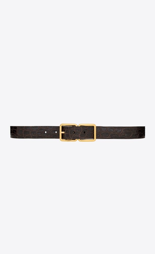 Croc-Embossed Leather Covered Buckle Belt
